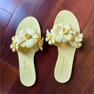 Kate Spade Yellow Slide Sandals with Floral Accents